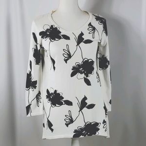 ANNE KLEIN Women's White/black Floral Top